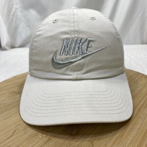 Nike Hat Cap Womens Beige Silver Strap Back Heritage 86 Swoosh Logo Athletic